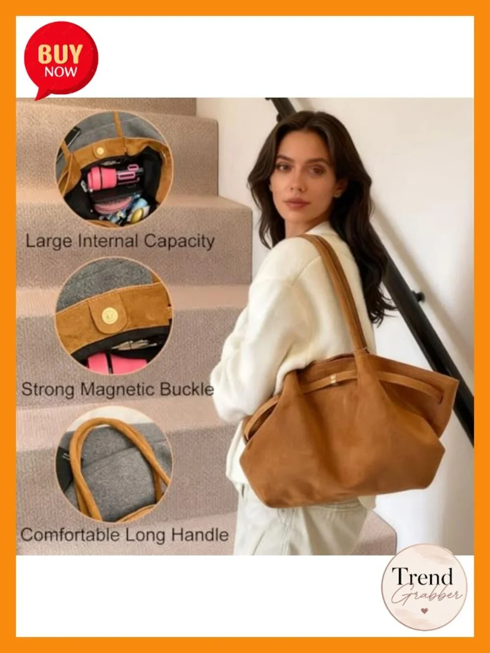 Large-Capacity Vintage Faux Suede Work Tote Bag - Spacious, Shoulder & Crossbody